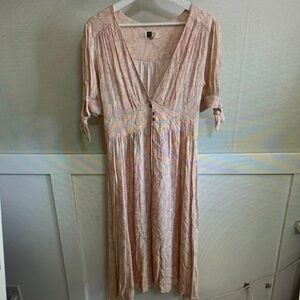 Buttons Light Pink Maxi Dress with Button Detail